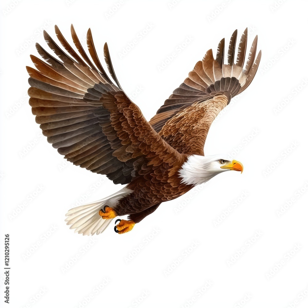 Fototapeta premium Bald eagle flying gracefully nature watercolor illustration sky art