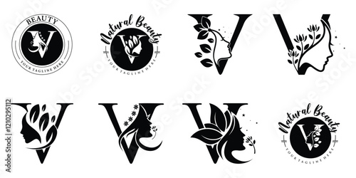 Nature beauty logo design collection with letter v concept  Premium Vector