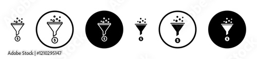 Sales Funnel icons set in black filled and stroke line style