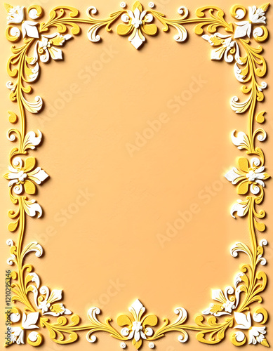 A vintage ornamental border featuring a texturized backdrop Incorporating shades of yellow white and brown, papercraft photo