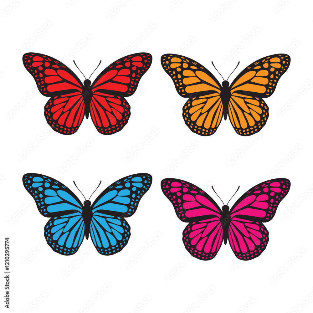 set of butterflies isolated set of butterflies isolated