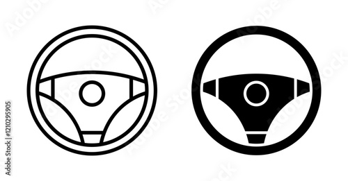 Steering wheel icons set in black filled and stroke line style
