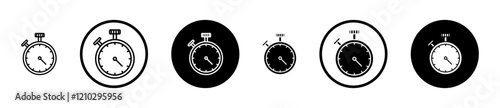 Stopwatch icons set in black filled and stroke line style