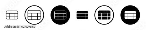 Table layout icons set in black filled and stroke line style