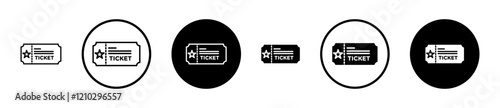 Ticket icons set in black filled and stroke line style