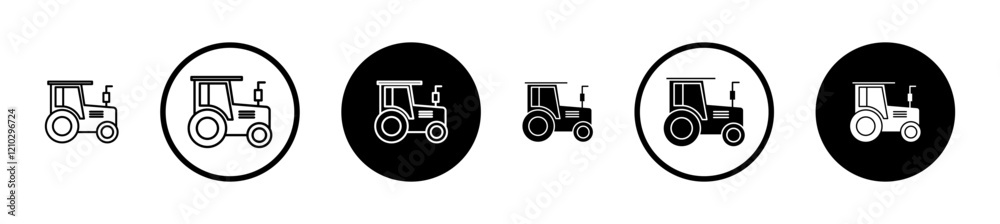 Tractor icons set in black filled and stroke line style Tractor icons set in black filled and stroke line style