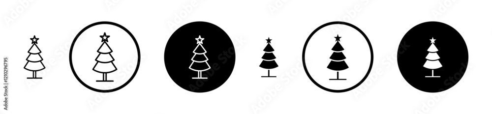 Tree christmas icons set in black filled and stroke line style