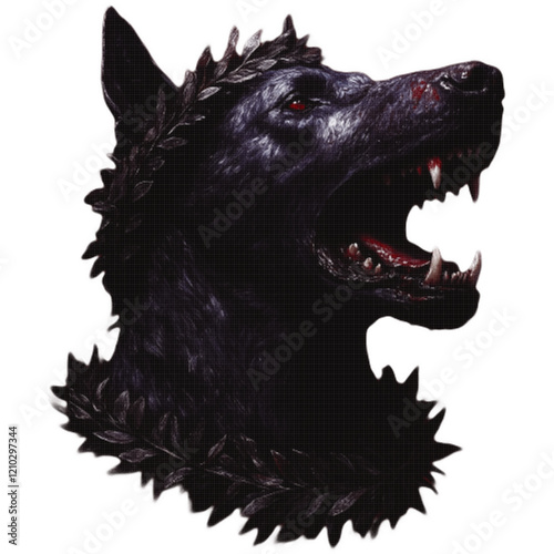Fierce wolf dog emperor posing for coat of arms