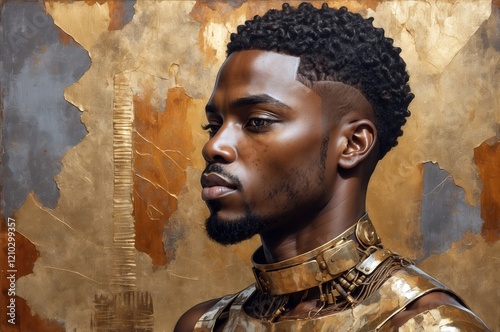 Colorful abstract artistic portrait painting of a black man, african culture and people theme concept texture design illustration.
