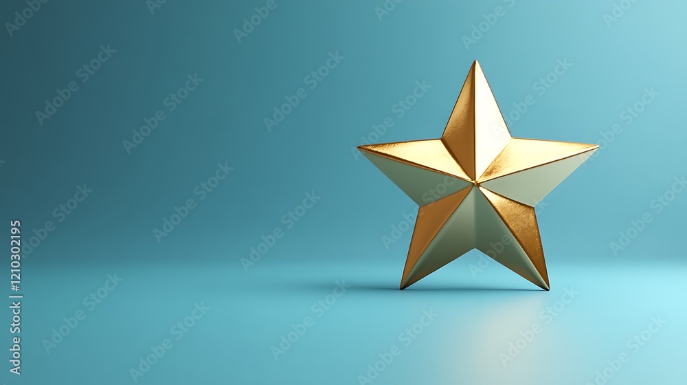 A golden five-pointed star, front view, 3D rendering, blue background, A golden five-pointed star, front view, 3D rendering, blue background,