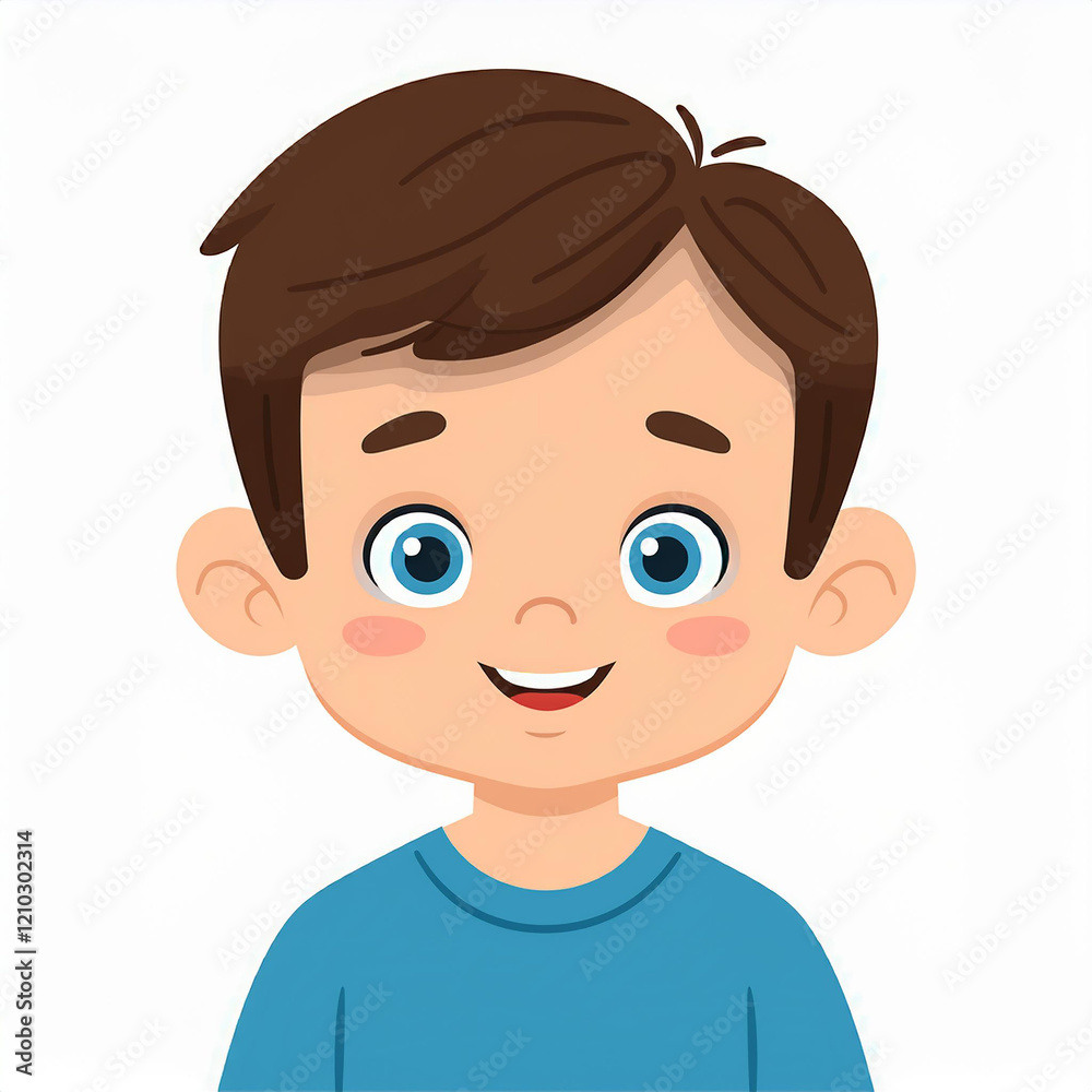 Flat style illustration of cute boy face. Handsome kid avatar. Isolated white backdrop. Flat style illustration of cute boy face. Handsome kid avatar. Isolated white backdrop.
