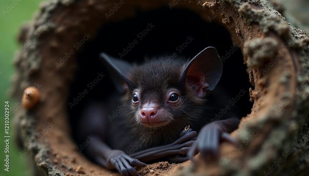 Obraz premium Adorable Baby Bat in Tree Hollow Wildlife Photo