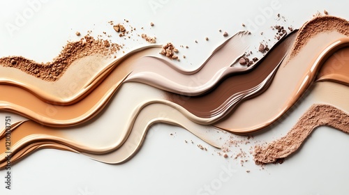 Skin foundation smears, dry powder, eye shadows makeup brush strokes set. Beauty make up cosmetics texture swatch, smudge trace samples isolated on white background. Realistic 3d vector illustration