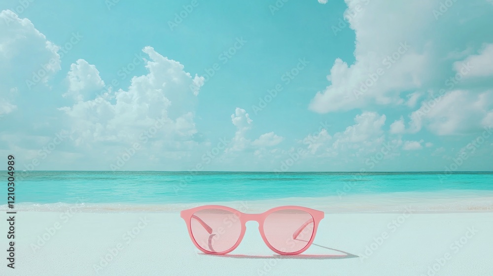 Pink Sunglasses on a Tropical Beach: Summer Vacation Paradise Pink Sunglasses on a Tropical Beach: Summer Vacation Paradise