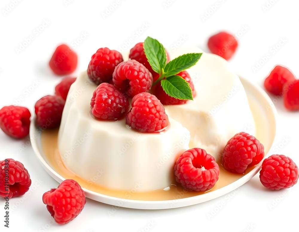 Panna Cotta with Fresh Raspberries on Top Panna Cotta with Fresh Raspberries on Top