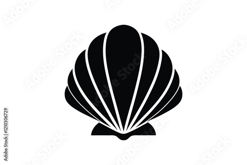 Illustration of a seashell on a black background, marine design  