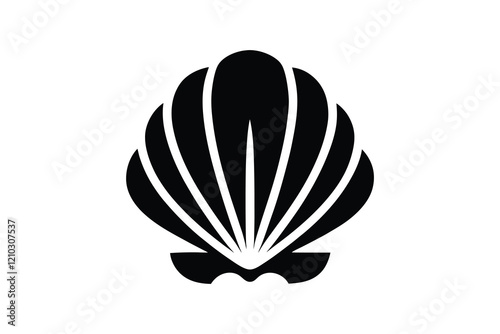 Illustration of a seashell on a black background, marine design  