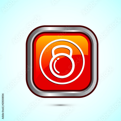 Kettlebell icon design illustration. Weight icon for weight lifting, fitness, and gym workouts. Orange color square button design