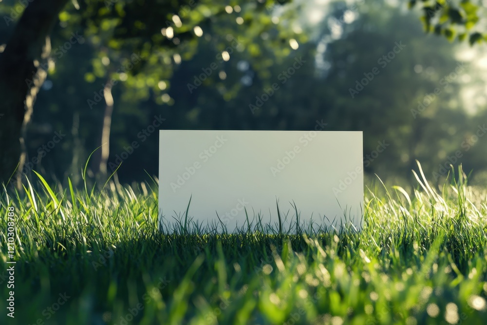 A white sign is sitting in the grass A white sign is sitting in the grass