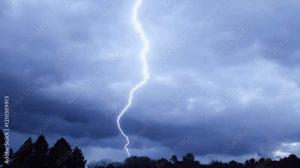 dramatic video of multiple lightning bolts flashing in a dark stormy sky illuminating thick clouds at random moments with an included matte channel