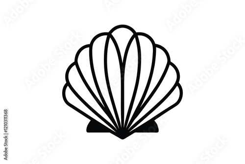 Illustration of a seashell on a black background, marine design  