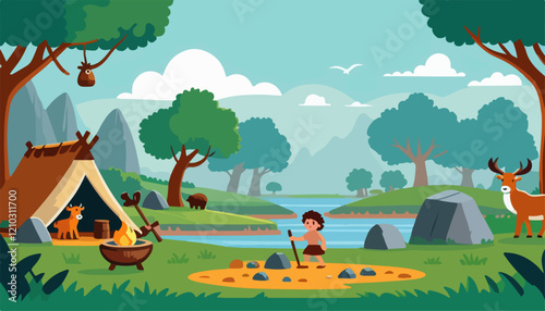 Stone Age Scene Vector Illustration