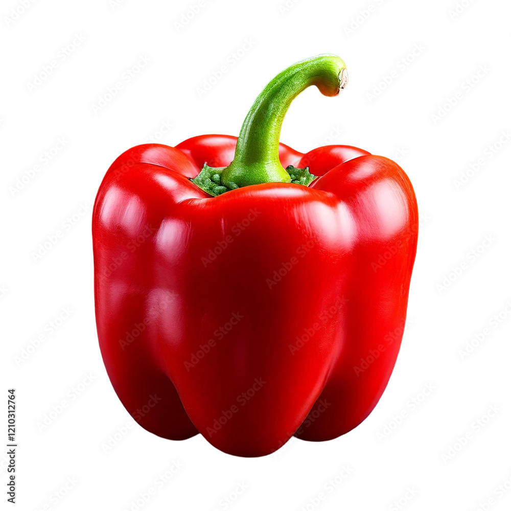 Vibrant red bell pepper isolated on a pure black background, showcasing its smooth skin and glossy texture.  Perfect for food, health, or cooking themes.