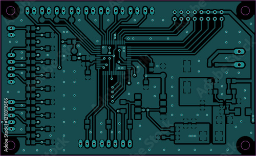 Tracing conductors of printed circuit board
of electronic device. Vector engineering 
drawing of pcb design. Electric background.
Computer technic cad project.
