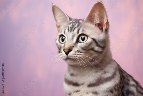 Portrait of a cute egyptian mau cat in front of pastel or soft colors background