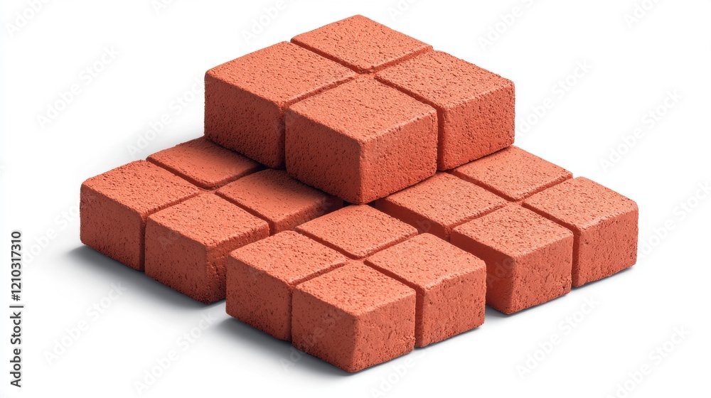 Obraz premium Red Building Bricks Stacked on a White Background for Construction Projects