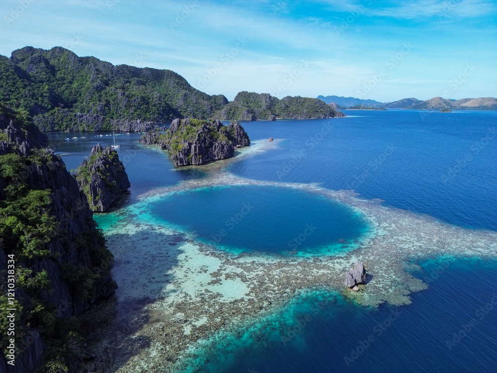 Aerial view oftwuin lagoon in Coron island, a hidden paradise of Philippines. High quality photo Aerial view oftwuin lagoon in Coron island, a hidden paradise of Philippines. High quality photo
