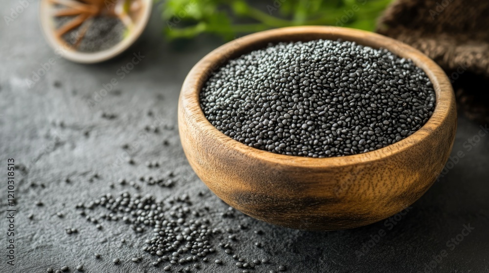 Natural Whole Black Seeds in Brown Bowl Natural Whole Black Seeds in Brown Bowl