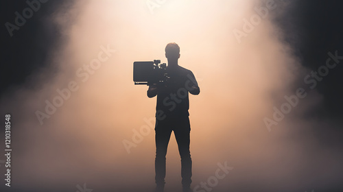 Close-up of a film director adjusting settings on a high-end camera, showcasing the intricacies of filmmaking and the director’s control over the cinematic process.
