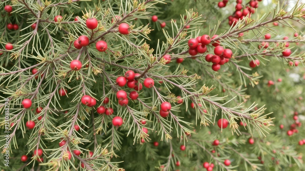 Close-up of slender branches and vibrant cypress berries of Platycladus orientalis, also known as Chinese or Oriental Arborvitae, green, tree Close-up of slender branches and vibrant cypress berries of Platycladus orientalis, also known as Chinese or Oriental Arborvitae, green, tree