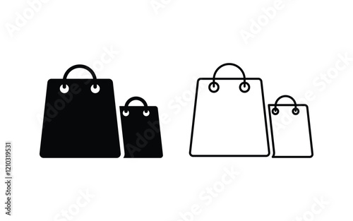 Set of shopping bag icon in black fill and outline. Paper Bags. Online Shop Symbol, shopping bag  Packages symbol. Vector Illustration.