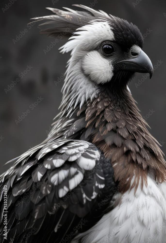 Obraz premium Brownish-gray plumage with distinctive black and white markings on the breast and belly, black rosy finch snow, snowy landscape
