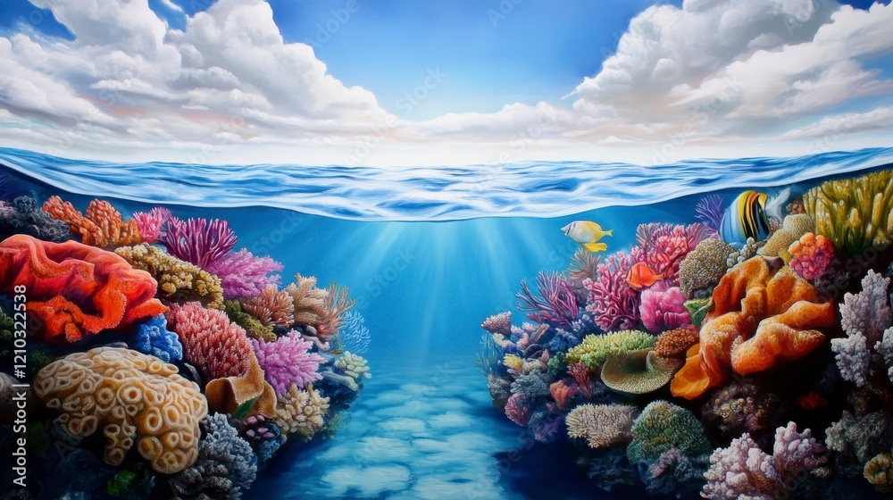 Fototapeta premium Vibrant Underwater Scene with Coral Reef and Colorful Fish