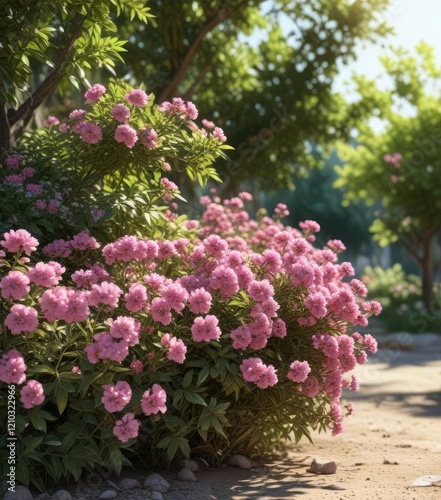 Wallpaper Mural Bush with full of pink flowers in the sunlight, nature, pink flowers Torontodigital.ca