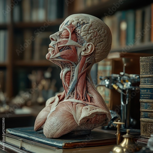 Detailed Anatomical Model of Human Head with Visible Muscles and Veins