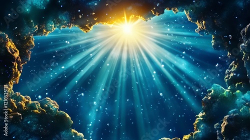 Ethereal Light Rays Through Ocean Surface with Vibrant Colors