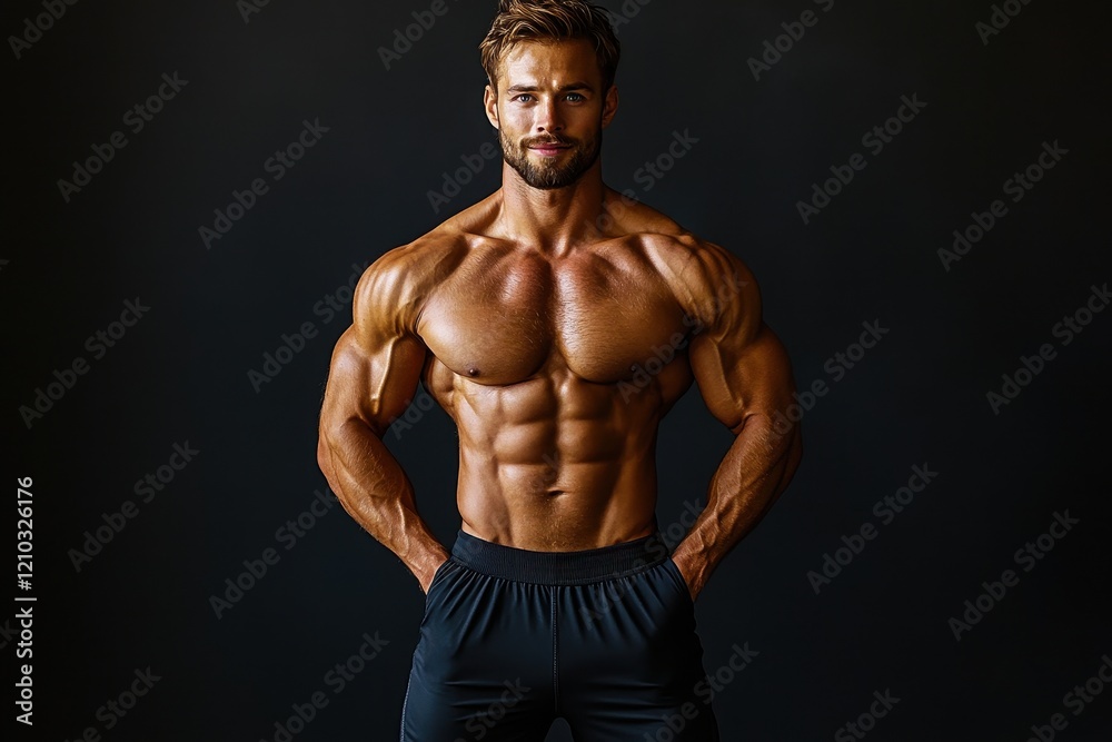 Naklejka premium A muscular man posing confidently against a dark background.