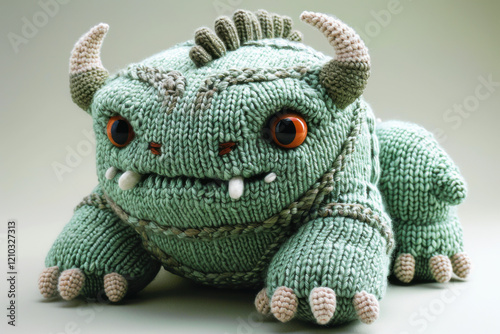 This whimsical knitted toy features a cleverly crafted non-existent beast, showcasing softness and vibrant colors. Perfect for children’s imaginative adventures and tactile play. photo