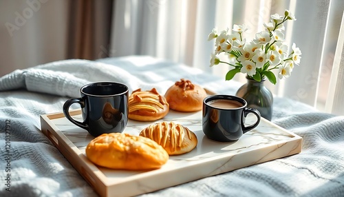 A cozy scene of a warm cup of tea and a blanket by the window with autumn leaves outside (1)