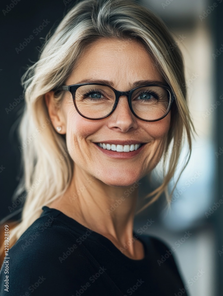 Obraz premium Confident Blonde Woman Smiling for Portrait