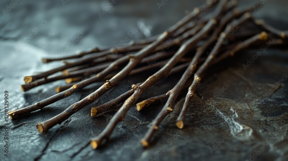 An Abundance of Bare Cinnamon Sticks Against a Dark Background