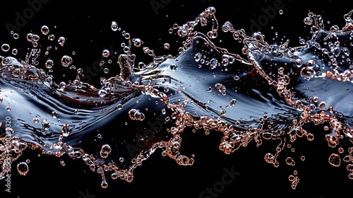 Fototapeta Naklejka Na Ścianę i Meble -  Dynamic liquid splash with metallic reflections against black 3d rendering image, ai generated