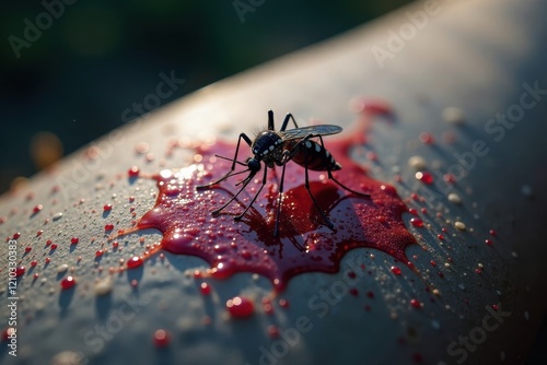 Mosquito bite with bloodstain on dark surface, Mayaro, Malaria