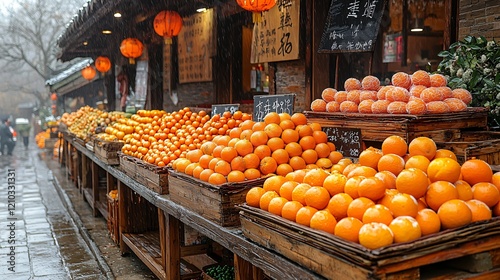 Rainy Day Oranges at Chinese Market