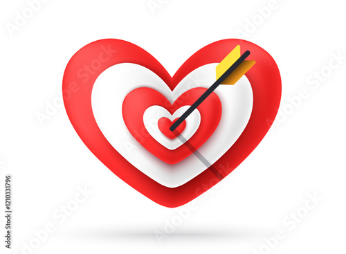 Heart pierced by an arrow. Target. Vector eps 10 illustration. Red color heart icon. Isolated on white background. Romantic. Love backdrop. 14 February Valentine's Day. I love you.