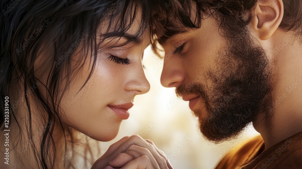 Romantic Moment Between Man and Woman in Soft Natural Light Romantic Moment Between Man and Woman in Soft Natural Light